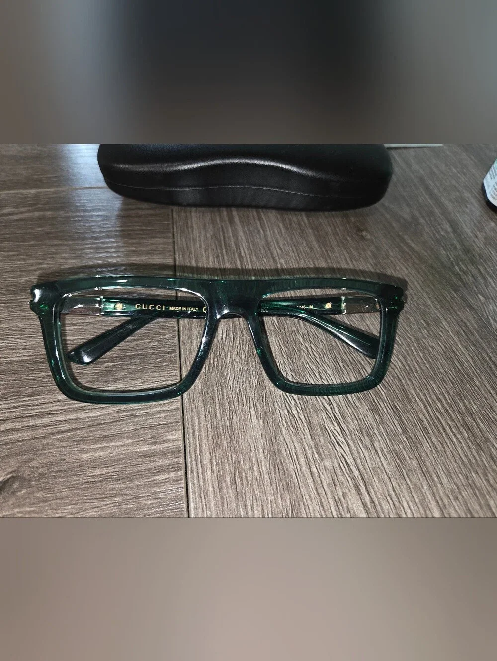 Gucci Emerald Green Square Acetate Frames with Gold Logo Frame Only
